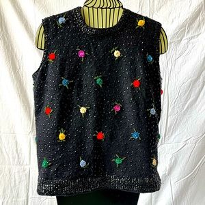 Vintage sequin floral vest/ tank
